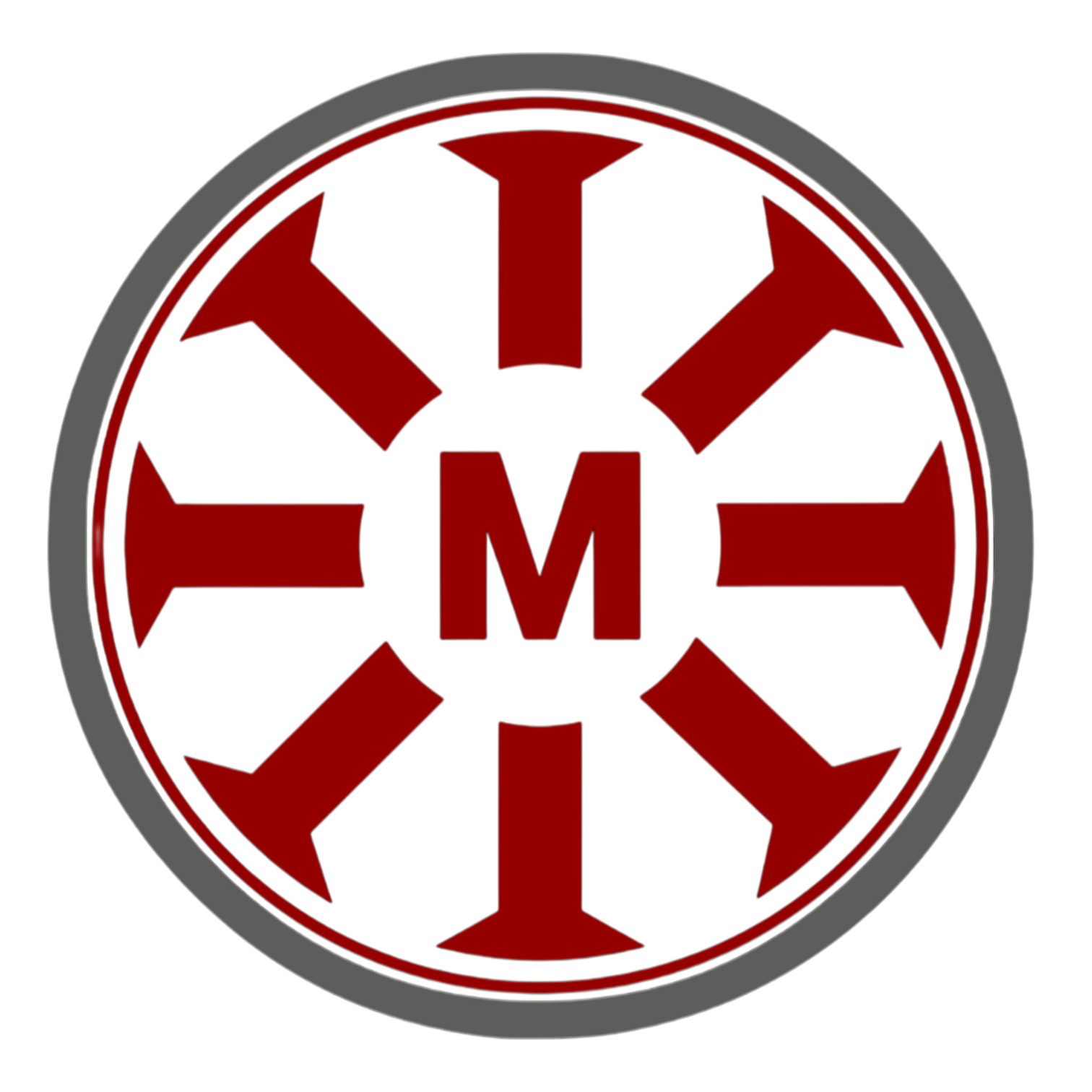 Maxynos Circular logo with red arrows and the letter 'M' in the center on a white background
