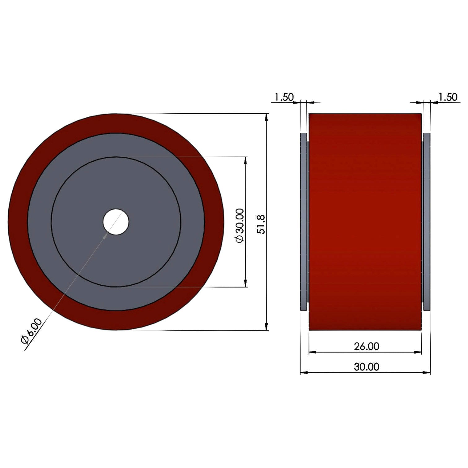 High traction wheel - PU 30A (2" / 51mm)