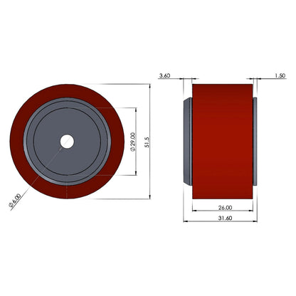High traction wheel - PU 45A (2" / 51mm)