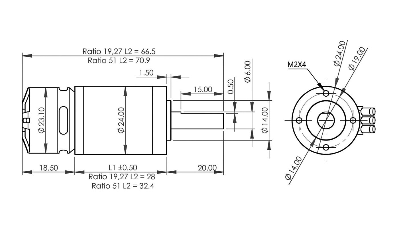 Maxynos THOR 2318 motor 2d drawings  and dimensions in mm