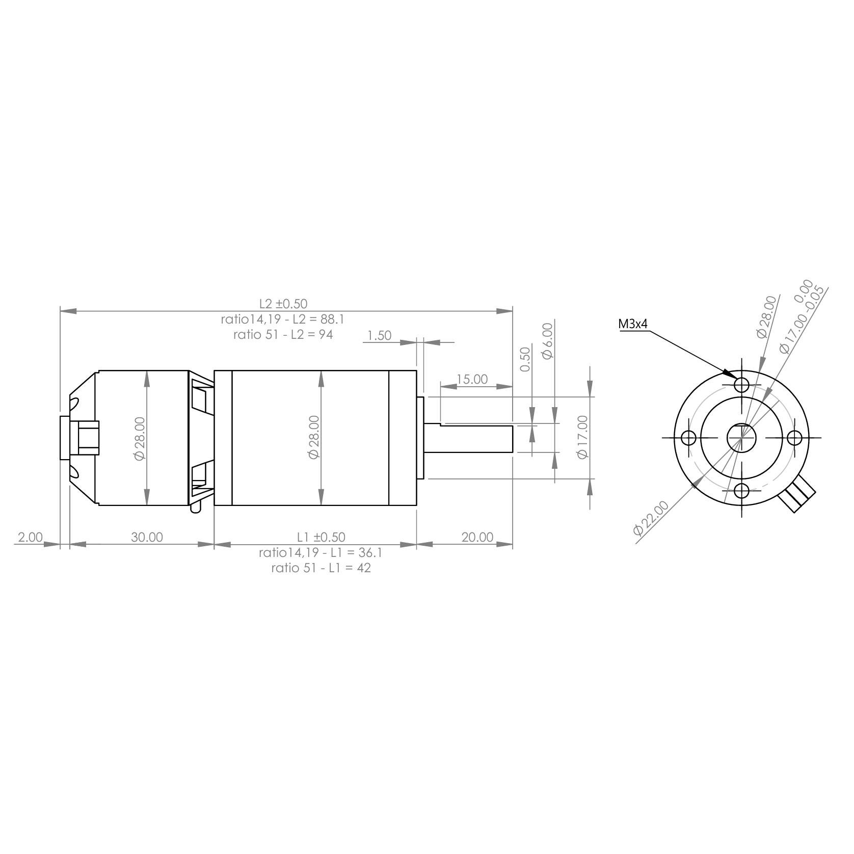 THOR 2830 Motor Dimensions in mm