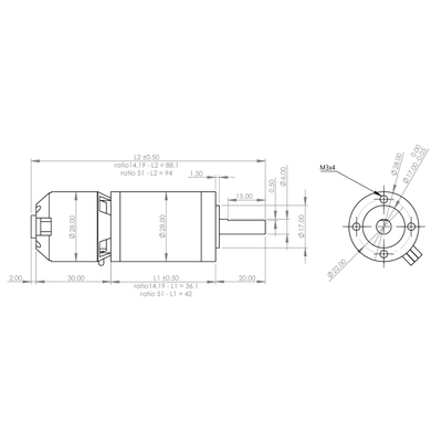 THOR 2830 Motor Dimensions in mm
