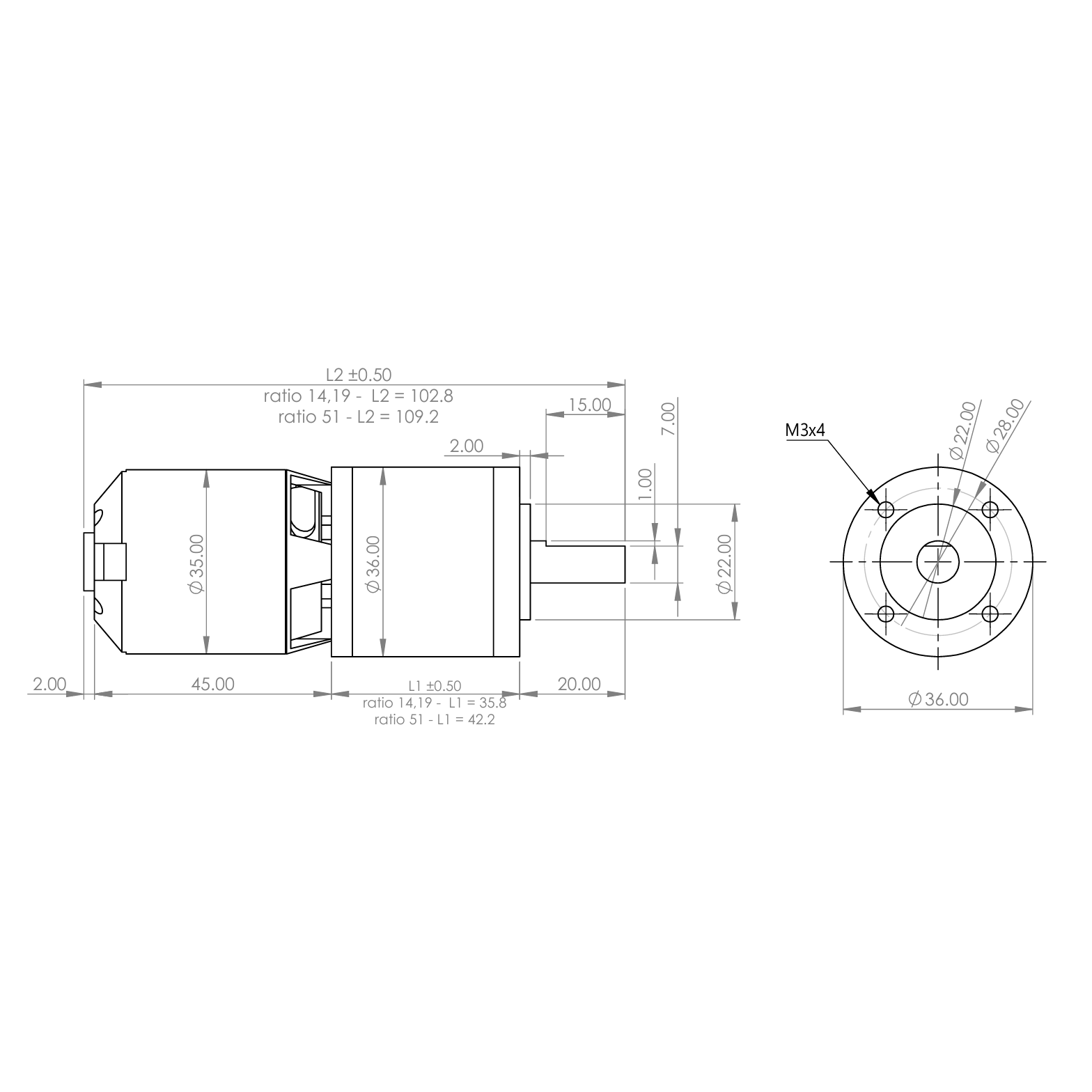 Motor Dimensions in mm 