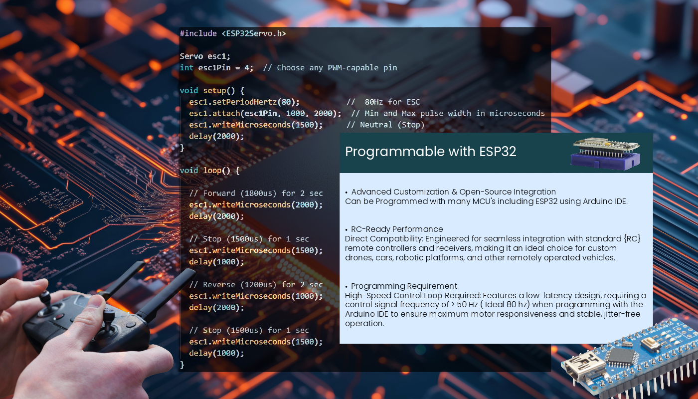 Maxynos Bidirectional ESC programming and compatibility with Arduino  