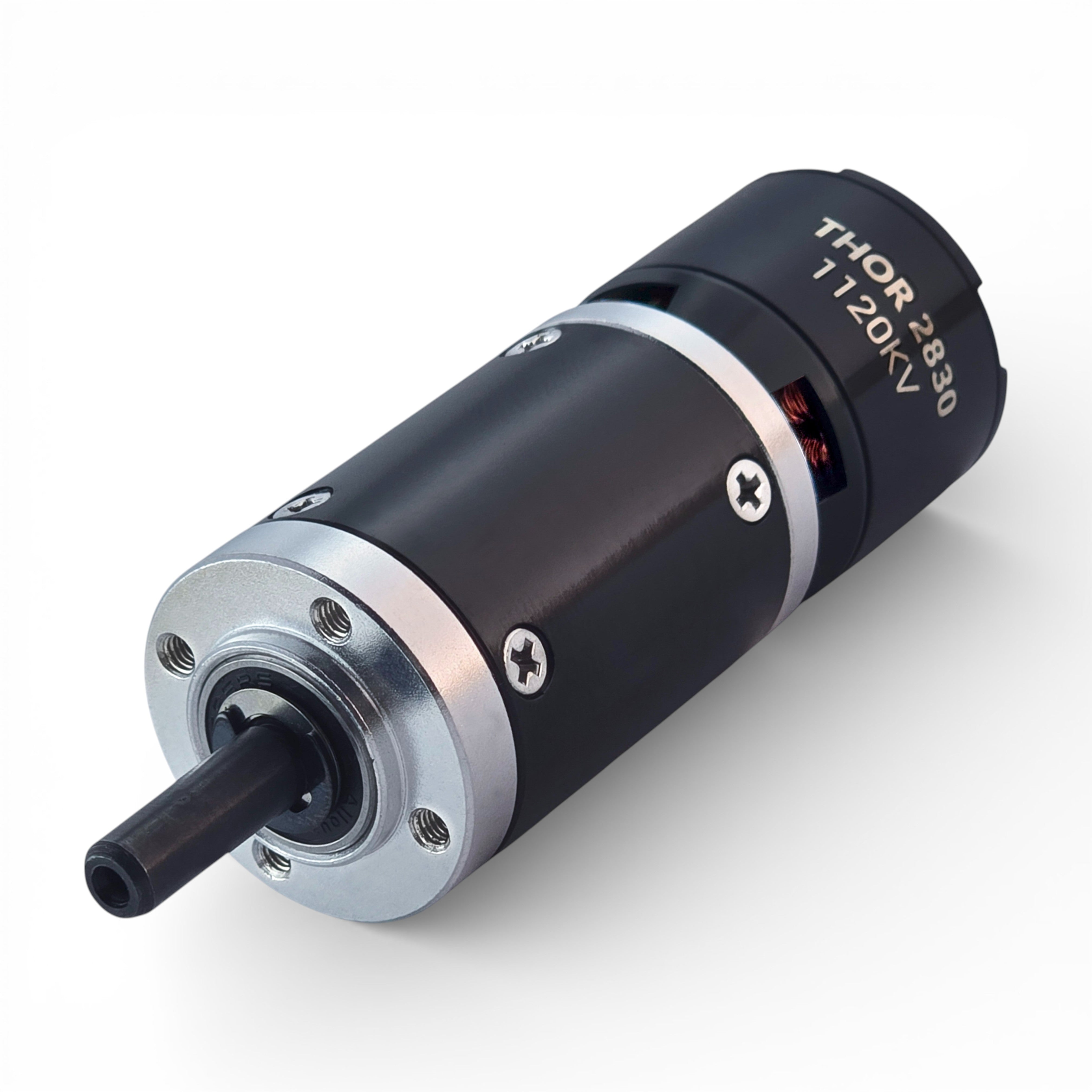 Full front face of MAXYNOS THOR 2830 1120 kV planetary gearbox showing bolt pattern and precision machined housing
