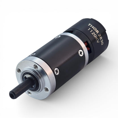 Full front face of MAXYNOS THOR 2830 1120 kV planetary gearbox showing bolt pattern and precision machined housing
