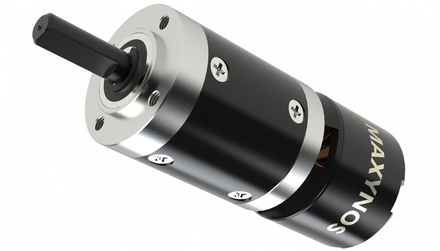 Maxynos THOR 2830 brushless planetary gear motor 3D render showing aluminum housing and output shaft