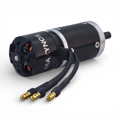 Rear view of MAXYNOS THOR 2830 brushless motor with phase wires for ESC connection